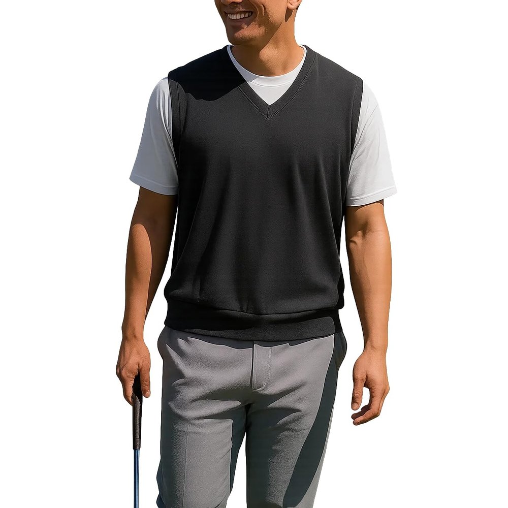 Akwa Mens V-Neck Golf Vest Lightweight Waterproof Pullover Sweater Wind-Resistant Layer Made in USA Performance Outerwear