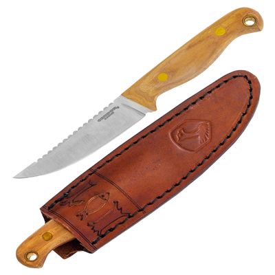 Condor Tool & Knife Trelken Fixed Blade Hunting Knife - 420HC Stainless Steel - Hickory Handle - Hand Crafted Welted Leather Sheath - 3.5in Blade - 3.5oz (1.5mm)