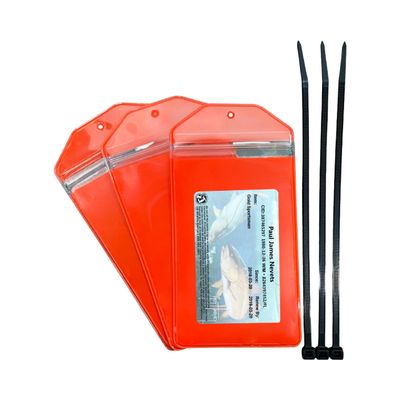 3-Pack Waterproof Hunting & Fishing License Holders  Fluorescent Orange, Clear Zip-Top, Includes Zip Ties, 2 7/8"  4 3/4" Window  Made in USA