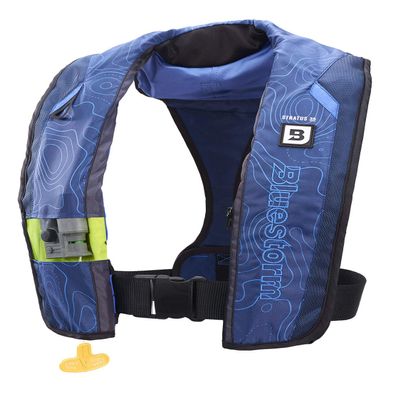 BLUESTORM Stratus 35 Inflatable Life Jacket PFD for Adults (Deep Blue) | US Coast Guard (USCG) Approved Automatic Self Inflating Life Vest Preserver with Manual Ripcord