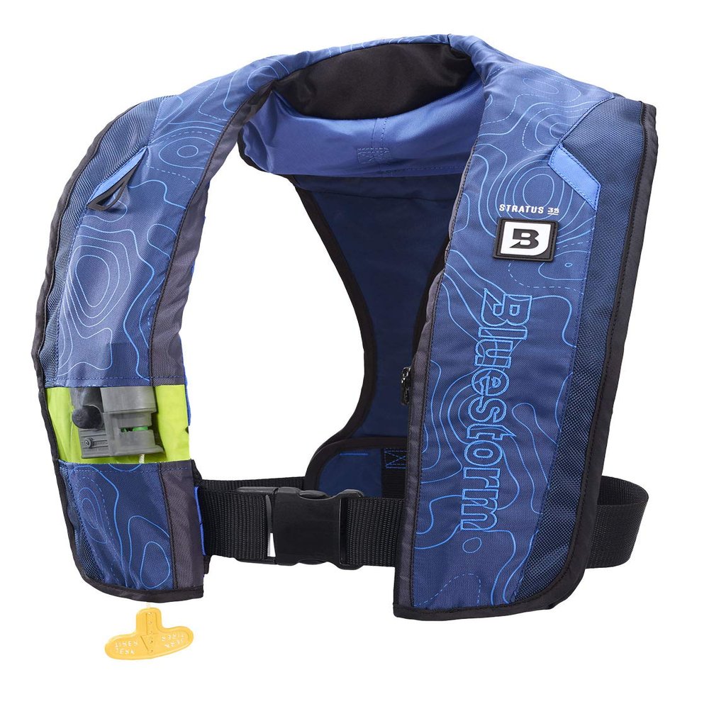 BLUESTORM Stratus 35 Inflatable Life Jacket PFD for Adults (Deep Blue) | US Coast Guard (USCG) Approved Automatic Self Inflating Life Vest Preserver with Manual Ripcord