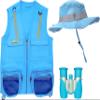 Eagle Eye Explorer Multi-Piece Set Cargo Vest with Reflective Safety Straps, 1 8x21 Magnification Binoculars and Safari Hat for Boys and Girls (Small/Medium, Light Blue Vest, Hat and Binoculars) view 1