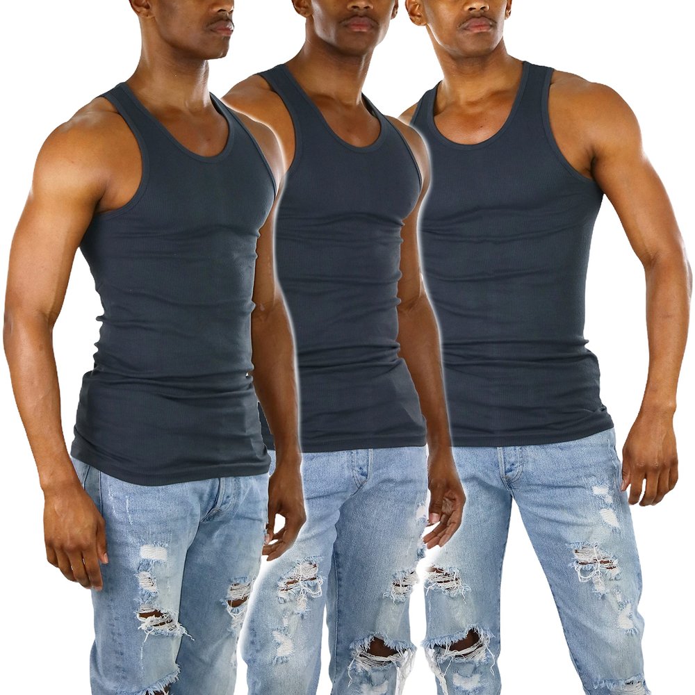 ToBeInStyle Men's 3-Pack A-Shirt Tank Top Muscle Shirt - Dark Gray - 3XL