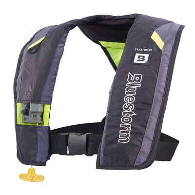 BLUESTORM Stratus 35 Inflatable Life Jacket PFD for Adults (Hi-Vis Green) | US Coast Guard (USCG) Approved Automatic Self Inflating Life Vest Preserver with Manual Ripcord