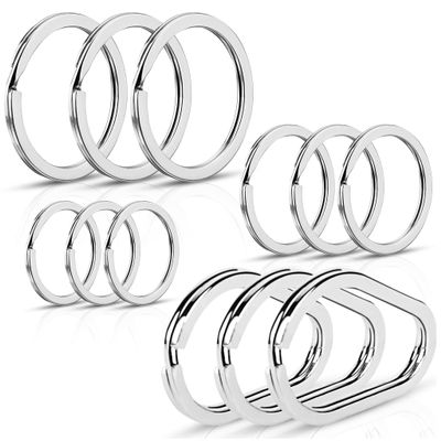 12 PCS Key Rings Set  4 Sizes (Oval & Round) Flat Stainless Steel Keyrings, Nickel Finish, Durable & Rust Resistant for Keys, Pet Tags, Crafts, Gifts