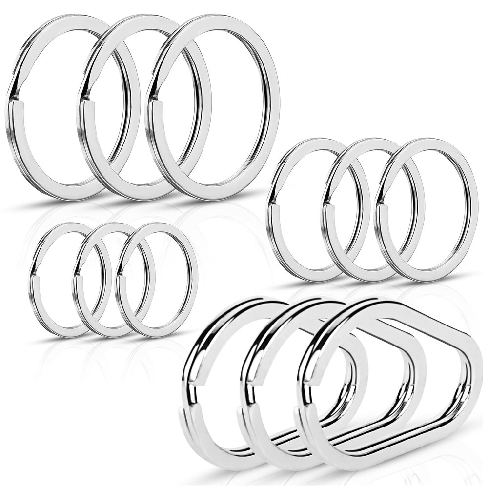 12 PCS Key Rings Set  4 Sizes (Oval & Round) Flat Stainless Steel Keyrings, Nickel Finish, Durable & Rust Resistant for Keys, Pet Tags, Crafts, Gifts