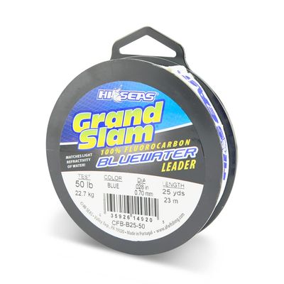 Hi-Seas Grand Slam Bluewater 100% Fluorocarbon Leader, 25 lb / 11.3 kg Test, .018 in / 0.45 mm Dia, Blue, 25 yd / 23 m Spool