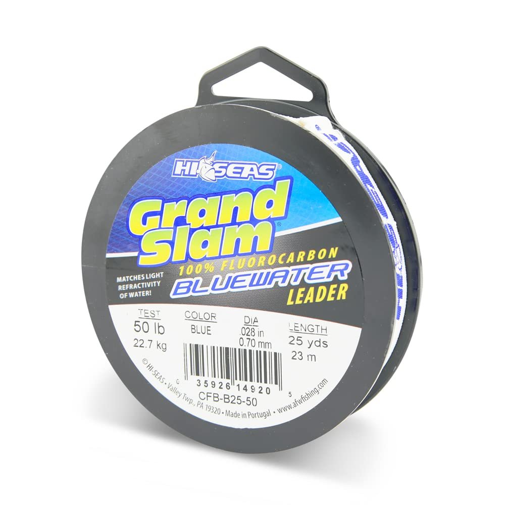 Hi-Seas Grand Slam Bluewater 100% Fluorocarbon Leader, 25 lb / 11.3 kg Test, .018 in / 0.45 mm Dia, Blue, 25 yd / 23 m Spool