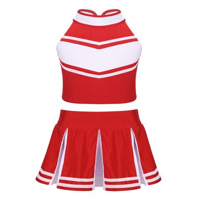 Aislor Girls Kids Cheer Leading Outfits School Cosplay Party Suit Shell Tops with Pleated Skirt Set Red&White E 10