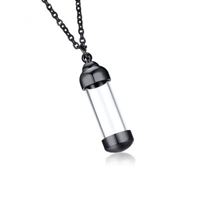 Stainless Steel Glass Cremation Urn Pendant, Ashes Holder Memorial Pendant Necklace with Chain, Keepsake Jewelry for Men Women,Black