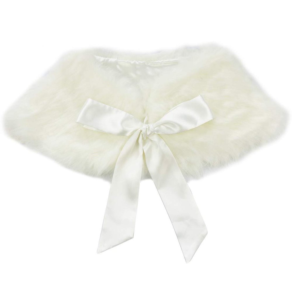Yeahdor Flower Girls Wedding Birthday Party Gown Faux Fur Bolero Shrug Cloak Princess Cape Accessories Dress Cover up Beige One_Size
