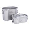 iBasingo 300ML & 600ML Titanium Cup Set Canteen Mess Kit with Folding Handle Hanging Ring Ultralight Portable Cookware for 1 Person Outdoor Camping Backpacking Hiking Small Lunch Box Ti2046C view 1