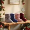 LongBay Women's Chenille Knit Bootie Slippers Cute Plush Fleece Memory Foam House Shoes (Medium / 7-8 B(M), Wine Red) view 3