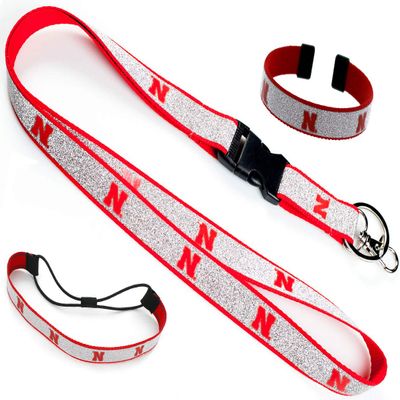 NCAA Nebraska Cornhuskers Sparkle Girls Lanyard, Elastic Headband and Bracelet Gift Bundle