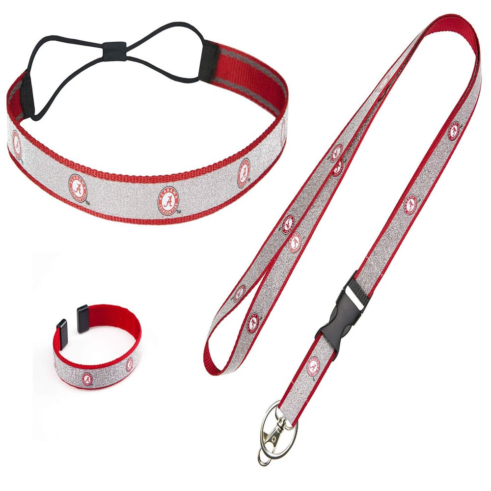 NCAA Alabama Crimson Tide Sparkle Girls Lanyard, Elastic Headband and Bracelet Gift Bundle