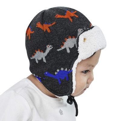 Baby Toddler Kids Winter Hat Cute Cartoon Crochet Knit Fleece Lining Cap Windproof Warm Earmuffs Skiing Cap with Ear Flap for Girls Boys 1-4 Yr (Dinasour)
