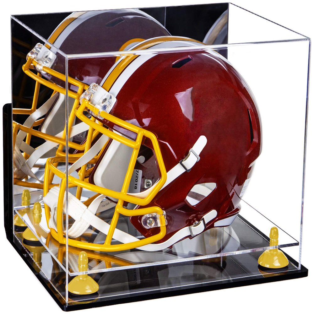Better Display Cases Acrylic Football Helmet Display Case with Mirror, Wall Mount, Yellow Risers and Clear Base (A002-YR)