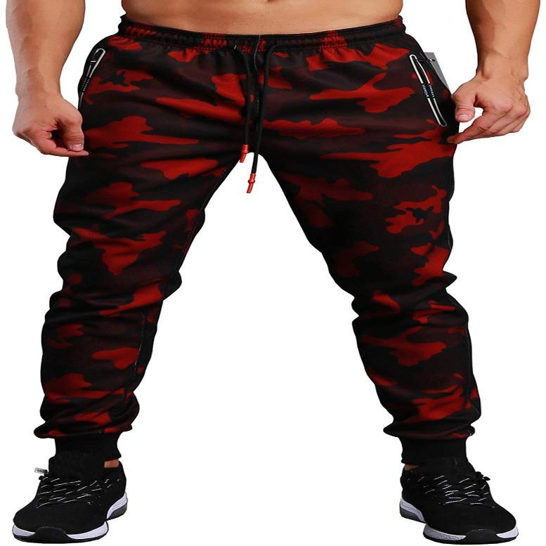 Smilily Men's Closed Bottom Sweatpants Zipper Pockets Drawstring Camo Joggers Pants for Gym Workout