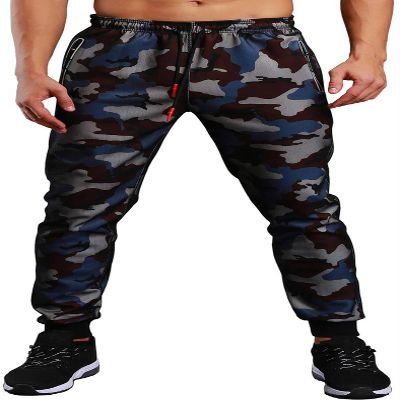 Smilily Men's Closed Bottom Sweatpants Zipper Pockets Drawstring Camo Joggers Pants for Gym Workout