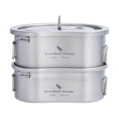 Boundless Voyage Titanium Camping Pots Set with Hanging Ring Ultralight Portable Bowl Picnic Cookware Titanium Canteen Mess kit for Outdoor Hiking Backpacking Mountaineering Ti15123B