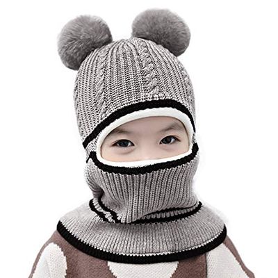 Baby Girls Boys Winter Hat Knitted Warm Fleece Lined Scarf Earflap Hood Scarves Skull Caps Ski Face Mask 2-6Y