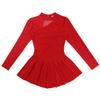Aislor Women's Long Sleeve Halter Neck Figure Ice Skating Dress Ballet Dance Gymnastics Leotard Skirted Red Medium view 4