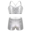 CHICTRY Child Girls Activewear Sequins Mermaid Tank Top & Shorts Set for Gymnastics Leotard Dancing (Sequins Sliver, 8-10) view 1
