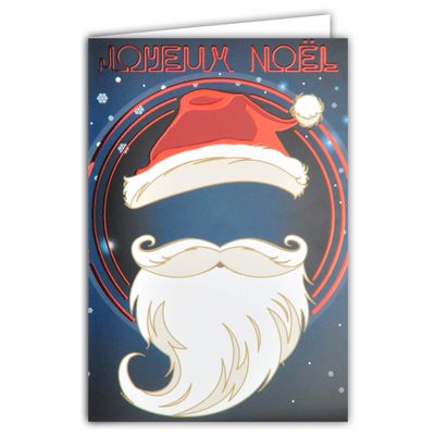 Merry Christmas Card Santa Head Little Dad Christmas Hat Hat Tassel Moustache Beard Snowflakes Shiny Red