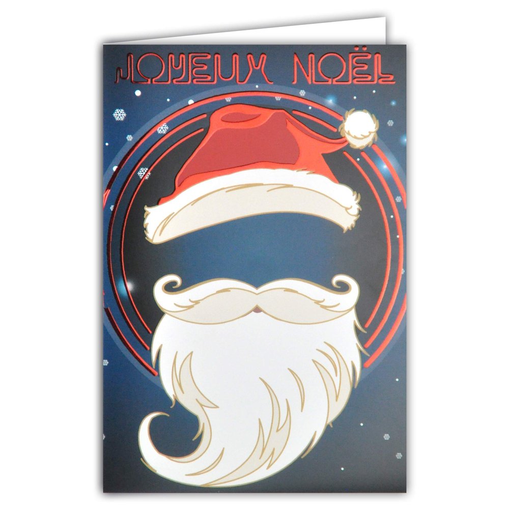 Merry Christmas Card Santa Head Little Dad Christmas Hat Hat Tassel Moustache Beard Snowflakes Shiny Red
