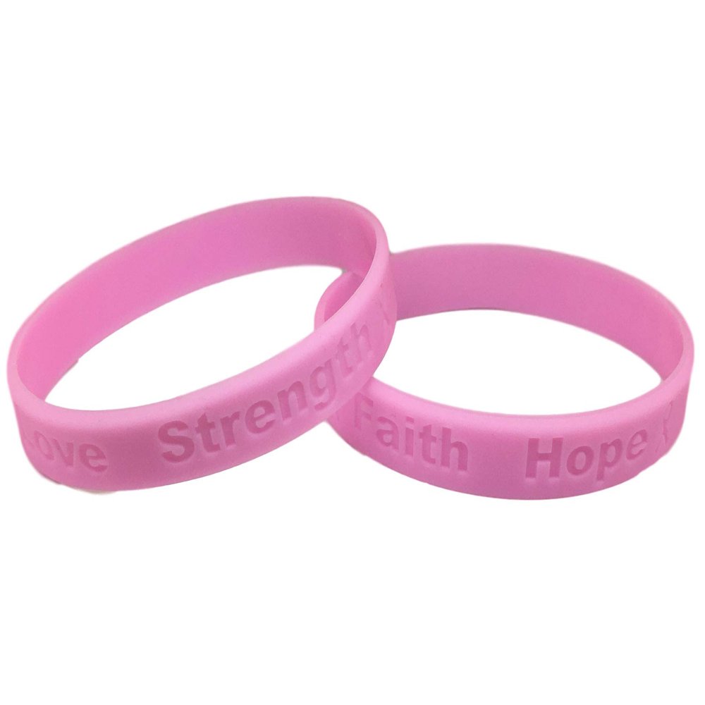 5 Pink Silicone Awareness Bracelets - Medical Grade Silicone - Latex and Toxin Free (5 Bracelets)