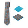 Men's Woven Paisley Regular Length Neck Tie with 2 Handkerchief Pocket Squares Hanky Set - Tan Aqua view 1
