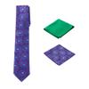 Men's Woven Medallion Regular Length Neck Tie with 2 Handkerchief Pocket Squares Hanky Set - Purple Blue Green view 1