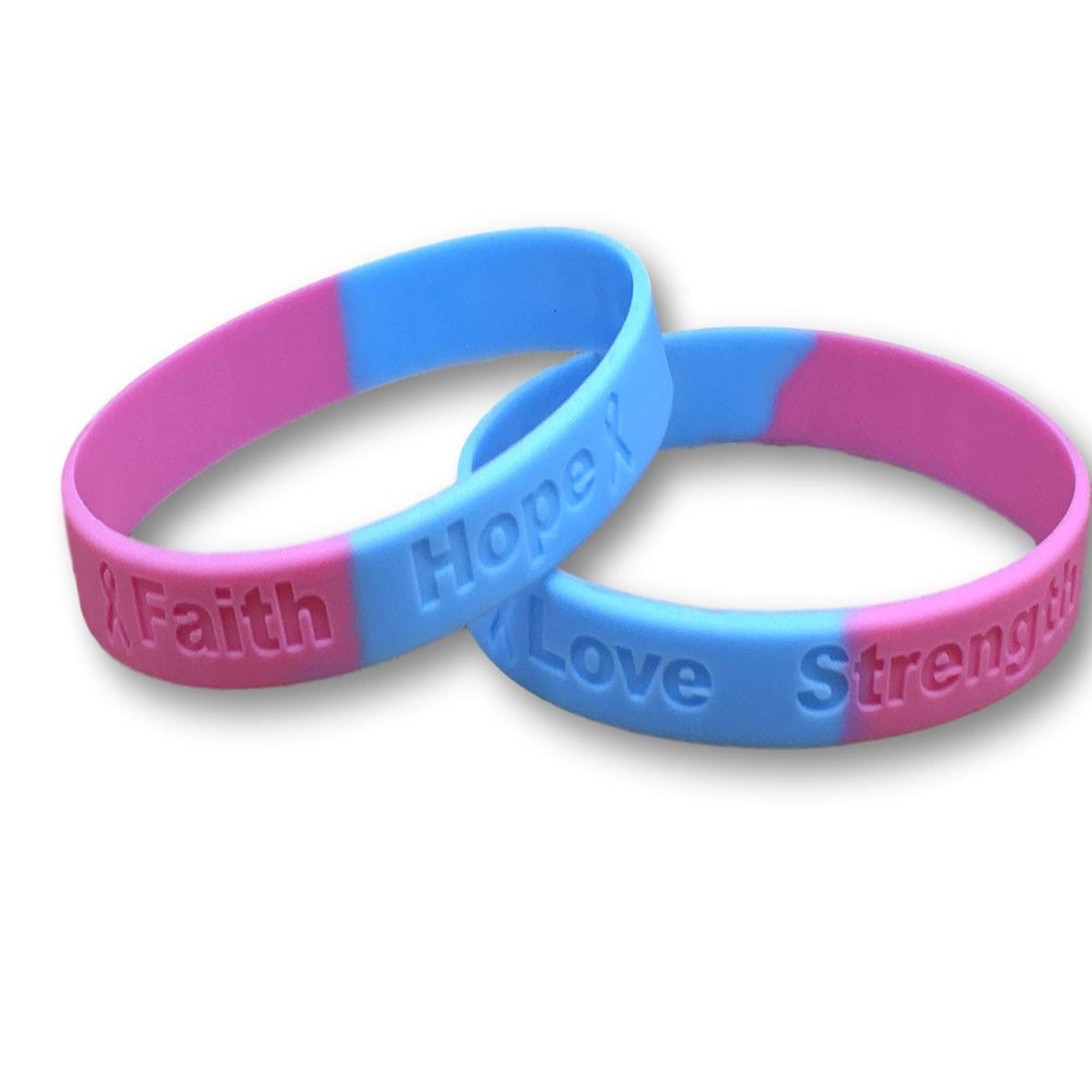 25 Pregnancy Loss Pink & Blue Silicone Awareness Bracelets - Medical Grade Silicone - Latex and Toxin Free (25 Bracelets)