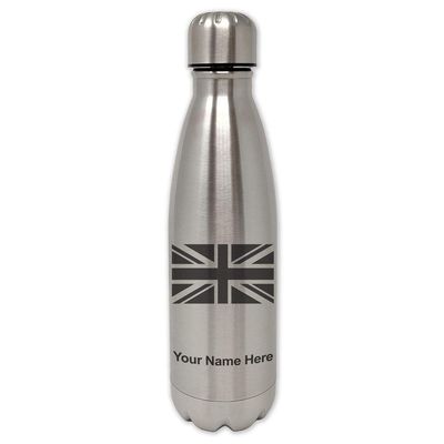 LaserGram Single Wall Stainless Steel Water Bottle, Flag of Great Britain, Personalized Engraving Included