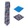 Men's Woven Paisley Regular Length Neck Tie with 2 Handkerchief Pocket Squares Hanky Set - Black Blue view 1