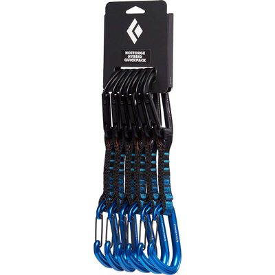 BLACK DIAMOND HotForge Hybrid Quickdraw Quickpack (6-Pack, 12cm) for Rock Climbing | Lightweight Aluminum Carabiners | Durable Dogbone | Blue