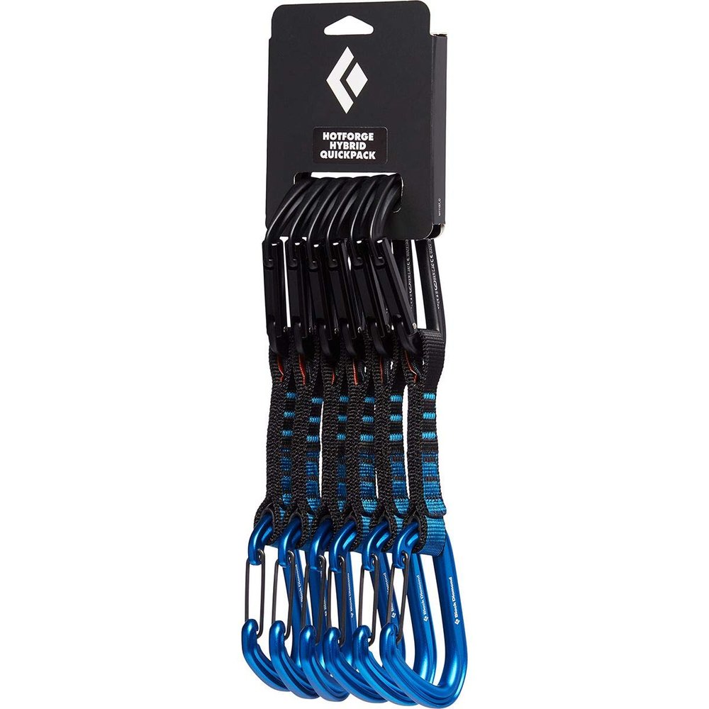 BLACK DIAMOND HotForge Hybrid Quickdraw Quickpack (6-Pack, 12cm) for Rock Climbing | Lightweight Aluminum Carabiners | Durable Dogbone | Blue