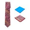 Jacob Alexander Men's Woven Paisley Regular Length Neck Tie with 2 Handkerchief Pocket Squares Hanky Set - Burgundy Brown Blue view 1