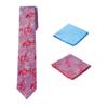Men's Woven Paisley Regular Length Neck Tie with 2 Handkerchief Pocket Squares Hanky Set - Red Light Blue Wine view 1