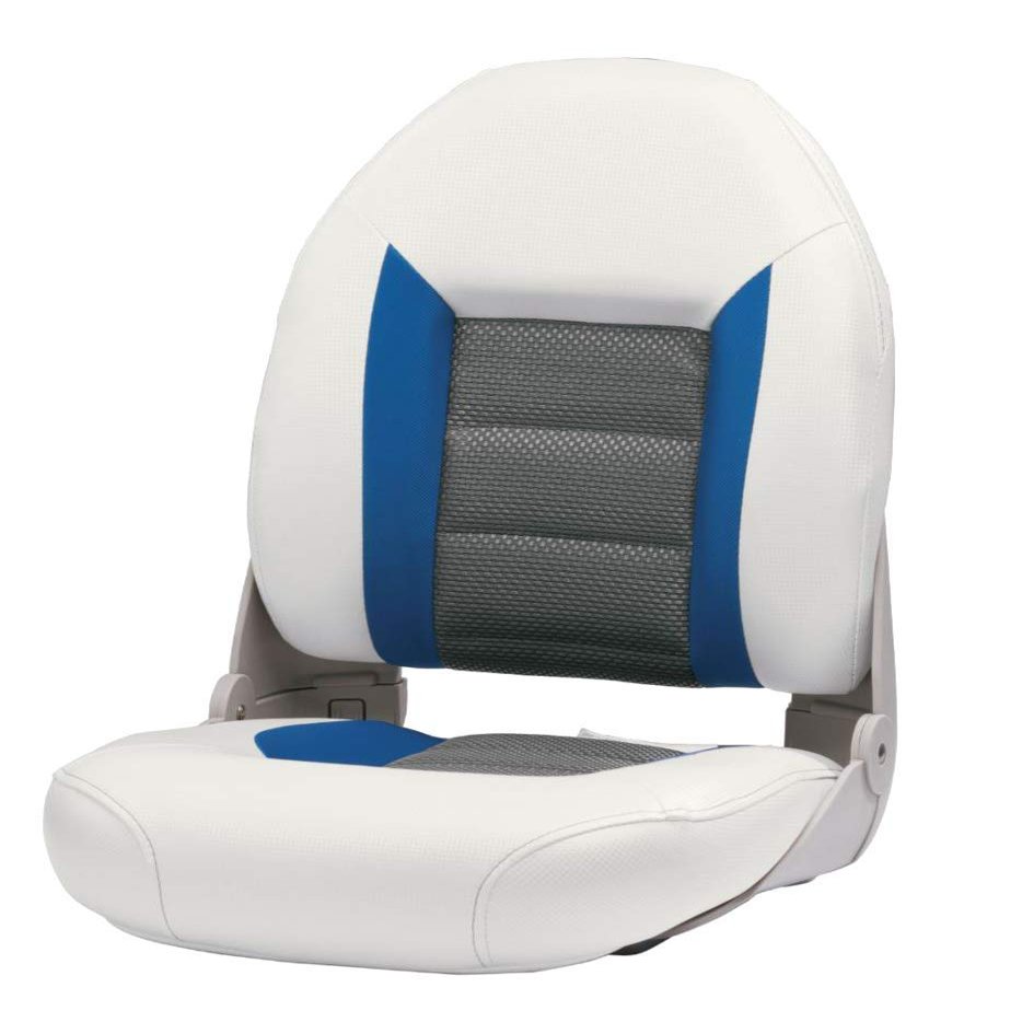 Tempress Authentic Folding Bass Boat Seat (White/Blue/Gray)