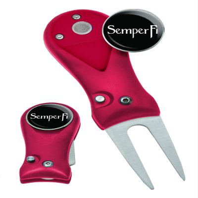 Clip Wipes Marines USMC Military Switchblade Style Divot Tool (Red-Semper)