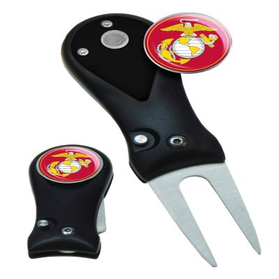 Clip Wipes Marines USMC Military Switchblade Style Divot Tool (Black-Globe)