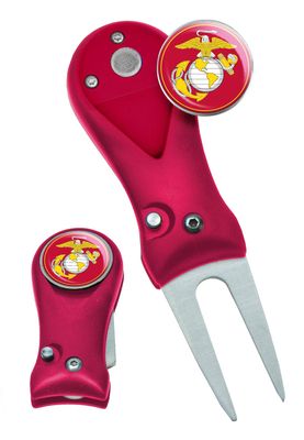 Clip Wipes Marines USMC Military Switchblade Style Divot Tool (Red-Globe)