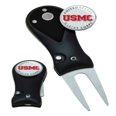 Clip Wipes Marines USMC Military Switchblade Style Divot Tool (Black-USMC)