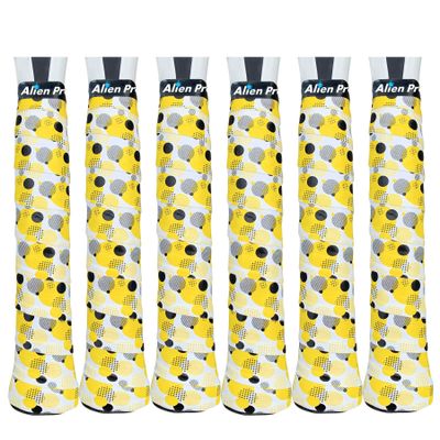 ALIEN PROS Tennis Racket Grip Tape (6 Grips)  Tac Moisture Feel Tennis Grip  Tennis Overgrip Grip Tape Tennis Racket  Wrap Your Racquet for High Performance (6 Grips, Yellow Circles)