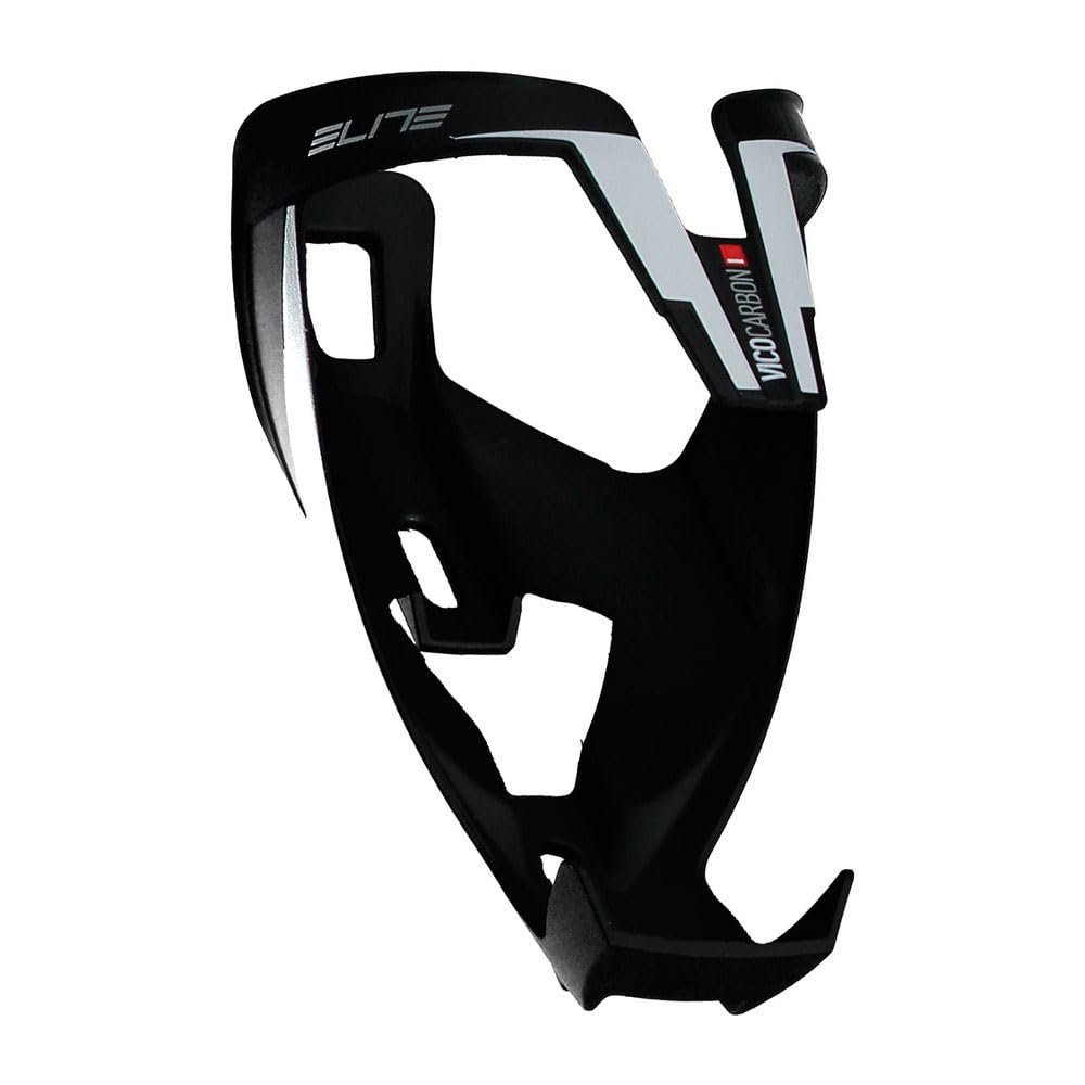 Elite Vico Carbon Bottle Cage Matte Black with White Graphic Ultra-Lightweight Italian Carbon Fiber