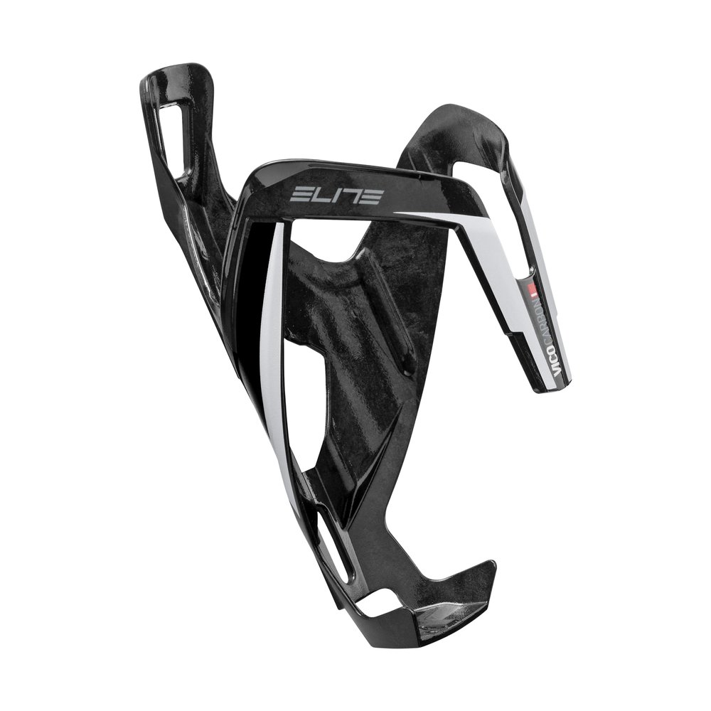 Elite Vico Carbon Bottle Cage Glossy Black with White Graphic Ultra-Lightweight Italian Carbon Fiber