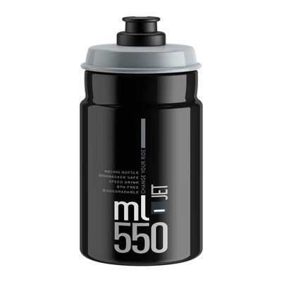 Elite Jet Cycling Water Bottle 550ml Black with Grey Logo High-Flow, Biodegradable, BPA-Free