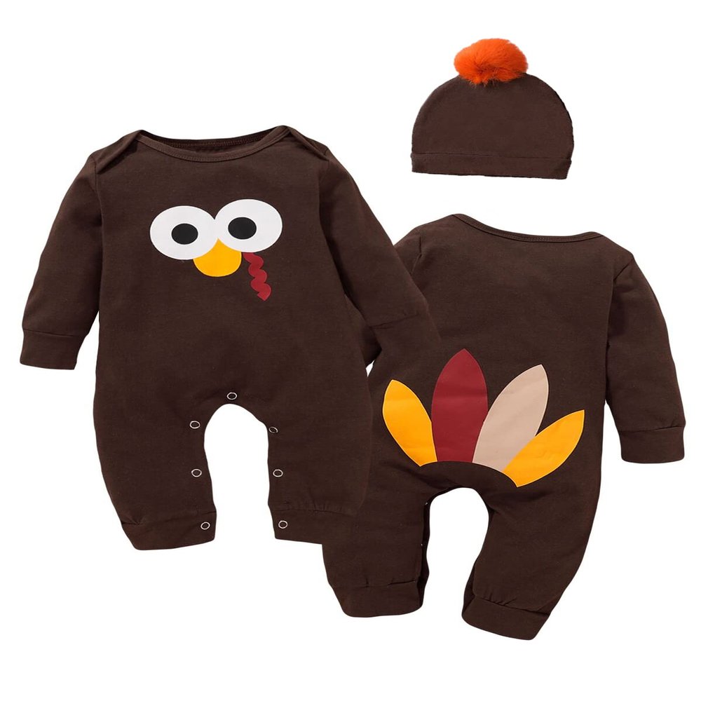 Detigee Baby Boy Thanksgiving Outfit Boy First Thanksgiving Clothes Baby Turkey Outfit (Brown,3-6 Months)