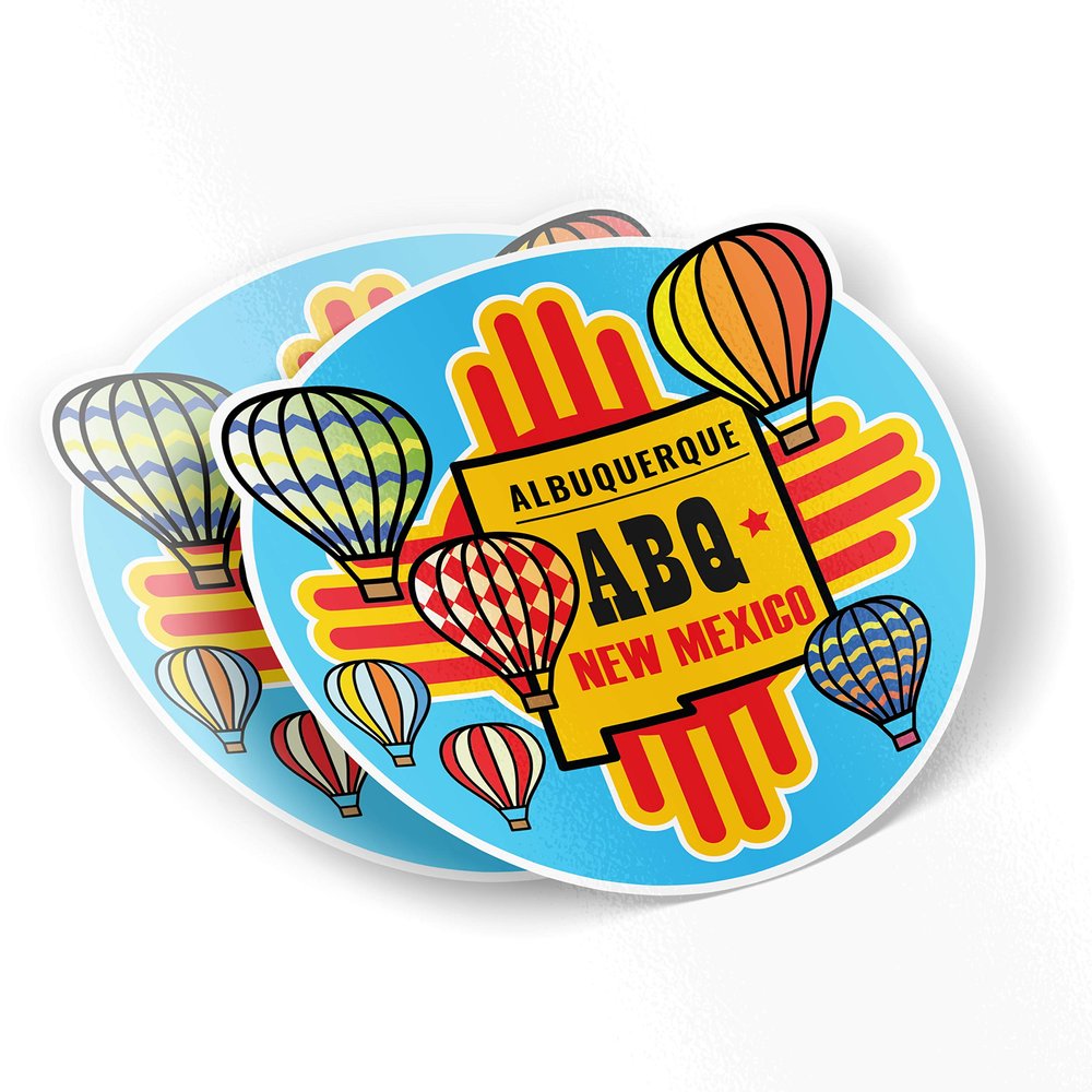2 Balloon Festival Stickers 3.5 x 3.5 inch Albuquerque Hot Air Balloons Weatherproof Window Vinyl Sticker Decals for Car or Laptop